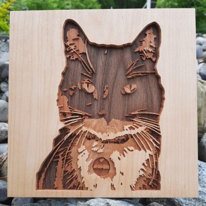 Reproduction en bois de photo de Biscuit le chat